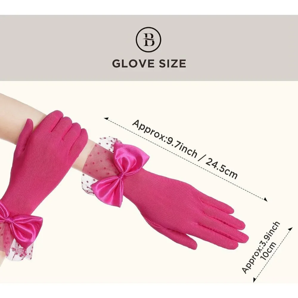 Women's Bow Gloves Rose Red Short Lace Evening Wedding Accessories Party Prom